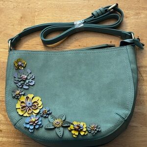 Chic Floral Embellished Crossbody Bag in Teal